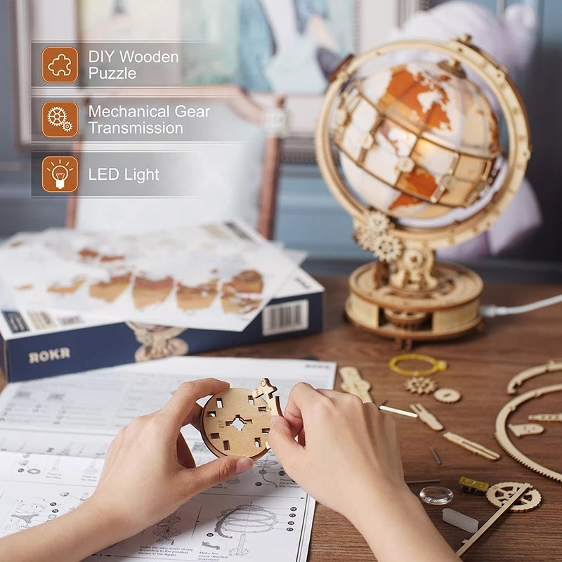 Erwecke Holz zum Leben - Leuchtender Globus 3D Holzpuzzle