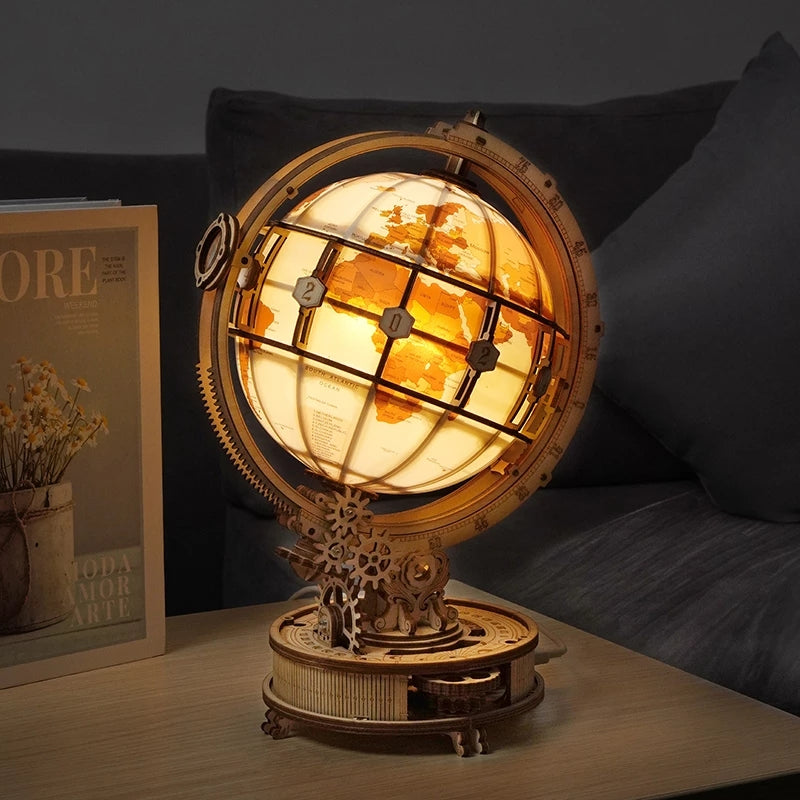 Erwecke Holz zum Leben - Leuchtender Globus 3D Holzpuzzle
